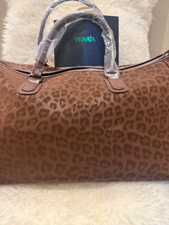 Handbags - Privata Brown Leopard Print Travel Duffel Bag